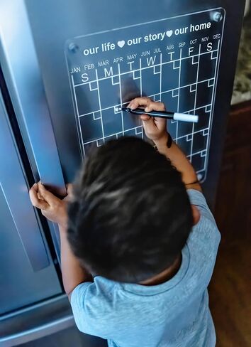 Acrylic Calendar for Fridge, Magnetic Dry Erase Calendar for Fridge with 6 Chalk Markers, Eraser, and Holder, Daily, Weekly, and Monthly Personal Organizer, Large Clear Acrylic Board, 12" x 17" in Saudi Arabia