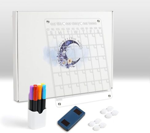 Acrylic Calendar for Fridge, Magnetic Dry Erase Calendar for Fridge with 6 Chalk Markers, Eraser, and Holder, Daily, Weekly, and Monthly Personal Organizer, Large Clear Acrylic Board, 12" x 17" in Saudi Arabia