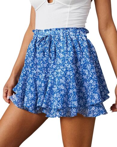 siliteelon Flowy Shorts for Women Casual Boho Floral Skorts Ruffle Mini Skirts Running Tennis Butterfly Shorts Chiffon Shorts in Saudi Arabia