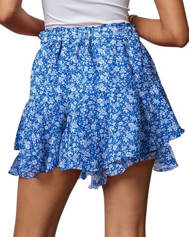 siliteelon Flowy Shorts for Women Casual Boho Floral Skorts Ruffle Mini Skirts Running Tennis Butterfly Shorts Chiffon Shorts in Saudi Arabia