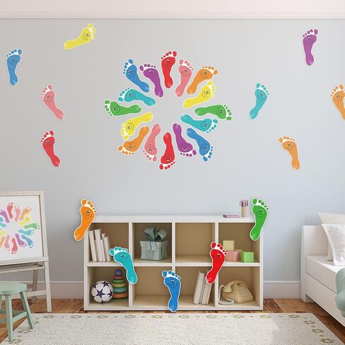 48 Pieces Colorful Footprints Bulletin Board Cutouts Footprints Creative Cutouts Footprint Cutouts Name Tags Bulletin Board Classroom Decor for Teacher Student Back to School Supply, 6.7 x 3.2 Inch in Saudi Arabia