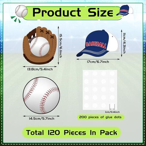 120 جهاز كمبيوتر شخصى حفل البيسبول انقطاع البيسبول لوحة الإعلانات الزينة البيسبول ورقة مجسمات مع 200 جهاز كمبيوتر شخصى نقاط الغراء للفصول الدراسية الرياضية لعبة البيسبول لوازم الحفلات in Kuwait
