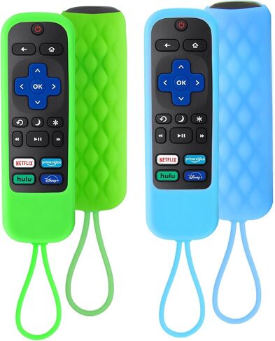 حافظة مكونة من قطعتين لجهاز Roku Express/Streaming Stick/Premiere - غطاء جهاز تحكم عن بعد من السيليكون لجهاز TCL Hisense Roku TV عن بعد، غطاء بديل لجهاز التحكم عن بعد للتلفزيون الذكي يتوهج في الظلام (أخضر أزرق) in Saudi Arabia
