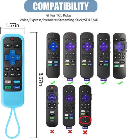 حافظة مكونة من قطعتين لجهاز Roku Express/Streaming Stick/Premiere - غطاء جهاز تحكم عن بعد من السيليكون لجهاز TCL Hisense Roku TV عن بعد، غطاء بديل لجهاز التحكم عن بعد للتلفزيون الذكي يتوهج في الظلام (أخضر أزرق) in Saudi Arabia