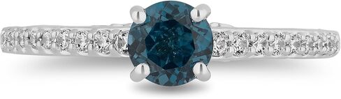 Jewelili Enchanted Disney Fine Jewelry من الفضة الإسترليني مع 1/6 CTTW الماس وخاتم سندريلا التوباز الأزرق اللندني، مقاس 6 in Kuwait
