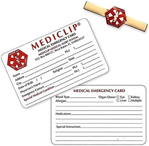 1001 Medical ID Clip for Bracelet, Watch or Purse & 2 Cards, One Size fits All in Saudi Arabia