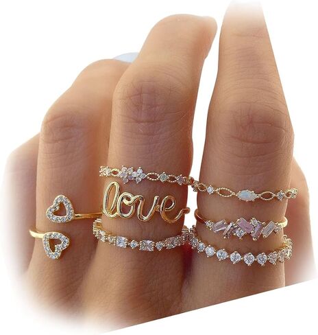 FUTIMELY Boho Retro Stackable Rings Sets for Women,Knuckle Joint Finger Nail Ring Sets Vintage Crystal Love Heart Midi Rings Pack in Saudi Arabia
