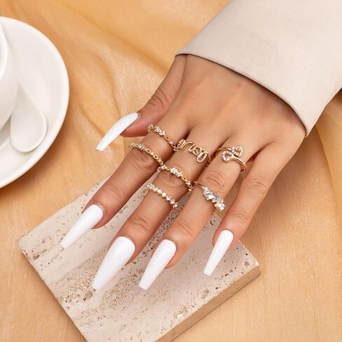 FUTIMELY Boho Retro Stackable Rings Sets for Women,Knuckle Joint Finger Nail Ring Sets Vintage Crystal Love Heart Midi Rings Pack in Saudi Arabia