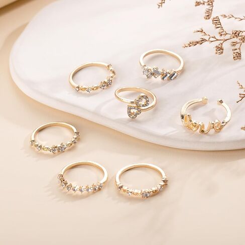 FUTIMELY Boho Retro Stackable Rings Sets for Women,Knuckle Joint Finger Nail Ring Sets Vintage Crystal Love Heart Midi Rings Pack in Saudi Arabia