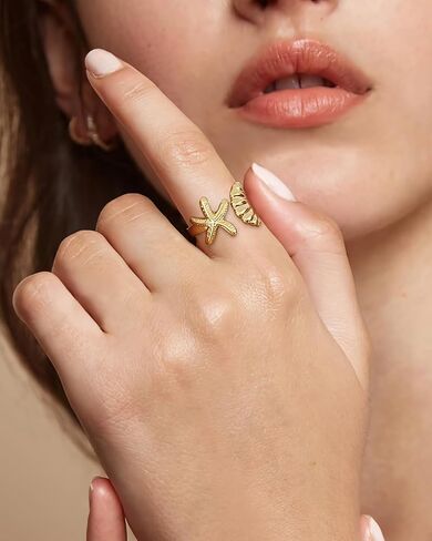 WOWORAMA Gold Conch Shell Starfish Rings for Women Chunky Adjustable Open Rings Gold Ocean Statement Rings Seashell Sea Star Rings Stackable Band Rings Summer Jewelry in Kuwait