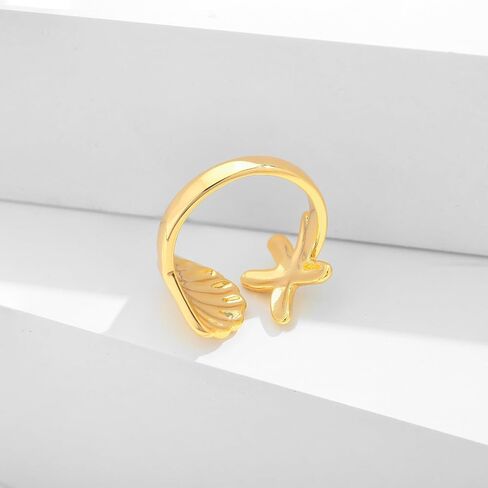 WOWORAMA Gold Conch Shell Starfish Rings for Women Chunky Adjustable Open Rings Gold Ocean Statement Rings Seashell Sea Star Rings Stackable Band Rings Summer Jewelry in Kuwait