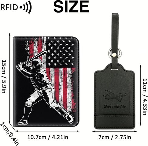 Passport Holder With Luggage Tag Set, Passport Cover With RFID Blocking, Multi-slot Passport Wallet, Waterproof Leather Travel Document Holder for Women Men, USA Baseball Flag Pattern Passport Case in Saudi Arabia