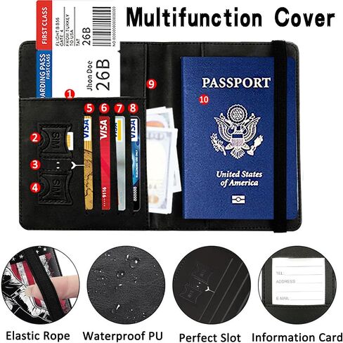 Passport Holder With Luggage Tag Set, Passport Cover With RFID Blocking, Multi-slot Passport Wallet, Waterproof Leather Travel Document Holder for Women Men, USA Baseball Flag Pattern Passport Case in Saudi Arabia