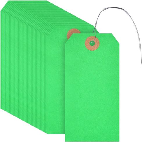 Koogel 120PCS Manila Paper Tags, Green Shipping Tags with Wire 4 3/4 x 2 3/8 inch Blank Hang Tags for Inventory Luggage Garage Organization in Saudi Arabia