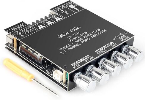ZK-ST21 TPA3221 Bluetooth Power Amplifier Board with Subwoofer 2.1 Channel 100W×2+200W, 12V-30V Audio Power Amplifier Module with Treble and Bass Control in Saudi Arabia