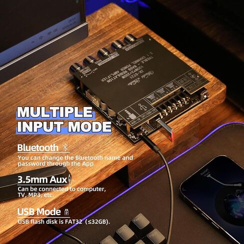 ZK-ST21 TPA3221 Bluetooth Power Amplifier Board with Subwoofer 2.1 Channel 100W×2+200W, 12V-30V Audio Power Amplifier Module with Treble and Bass Control in Saudi Arabia