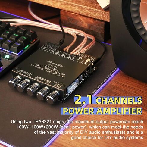 ZK-ST21 TPA3221 Bluetooth Power Amplifier Board with Subwoofer 2.1 Channel 100W×2+200W, 12V-30V Audio Power Amplifier Module with Treble and Bass Control in Saudi Arabia