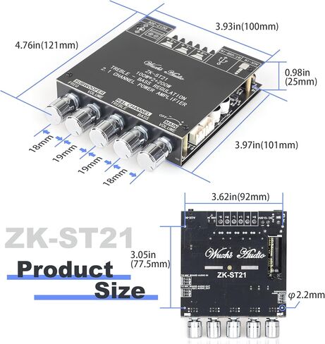 ZK-ST21 TPA3221 Bluetooth Power Amplifier Board with Subwoofer 2.1 Channel 100W×2+200W, 12V-30V Audio Power Amplifier Module with Treble and Bass Control in Saudi Arabia