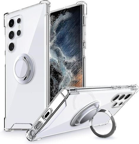 Silverback for Samsung Galaxy S22 Case Clear with Ring Stand, Shockproof Protective Slim Lightweight Phone Case for Galaxy S22 5G 6.1 Inch, Black Clear in Kuwait