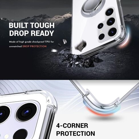 Silverback for Samsung Galaxy S22 Case Clear with Ring Stand, Shockproof Protective Slim Lightweight Phone Case for Galaxy S22 5G 6.1 Inch, Black Clear in Kuwait