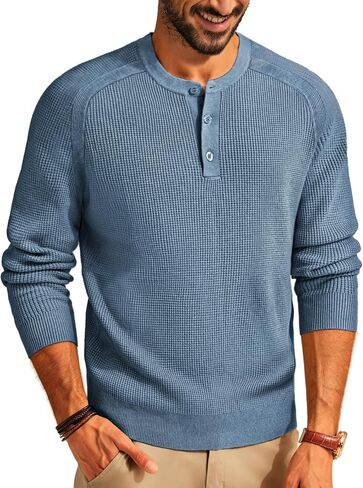 PJ PAUL JONES Mens Henley Sweaters Waffle Crewneck Pullover Sweaters Jumper Sweater in Saudi Arabia