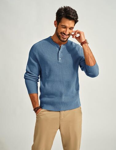 PJ PAUL JONES Mens Henley Sweaters Waffle Crewneck Pullover Sweaters Jumper Sweater in Saudi Arabia