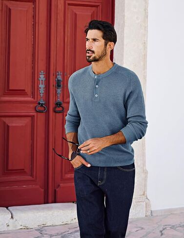 PJ PAUL JONES Mens Henley Sweaters Waffle Crewneck Pullover Sweaters Jumper Sweater in Saudi Arabia