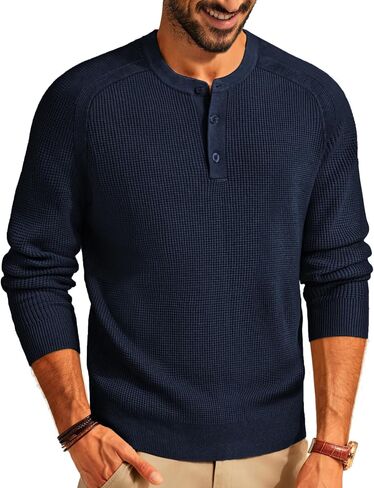 PJ PAUL JONES Mens Henley Sweaters Waffle Crewneck Pullover Sweaters Jumper Sweater in Saudi Arabia