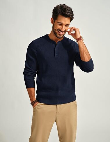 PJ PAUL JONES Mens Henley Sweaters Waffle Crewneck Pullover Sweaters Jumper Sweater in Saudi Arabia