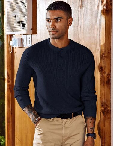 PJ PAUL JONES Mens Henley Sweaters Waffle Crewneck Pullover Sweaters Jumper Sweater in Saudi Arabia