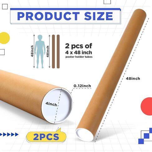 2 Pack 4 x 48 Inch Mailing Tubes 0.12" Thick Kraft Paper Poster Tube with Plastic Caps Shipping Tubes for Mailing Storing Rolled Goods Storage of Art Craft Document in Saudi Arabia