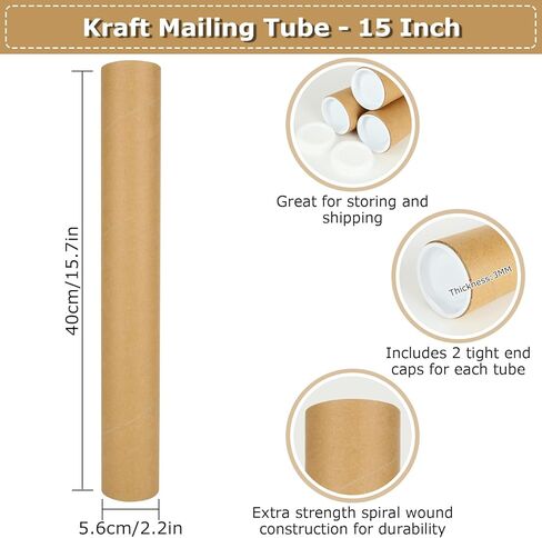 16 عبوة من أنابيب بريد كرافت مع أغطية لملصقات التغليف، أنابيب شحن مقاس 15.7 بوصة للبريد وتخزين وحماية المستندات والمخططات والرسومات والملصقات وأنابيب الملصقات للشحن in Kuwait