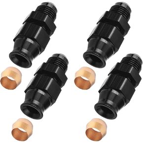 6AN Male Flare to 3/8" Fuel Hardline Tube Fitting, 3/8 Inch OD Tube to AN6 Compression Adapter Straight Connector Aluminum Black 4PCS