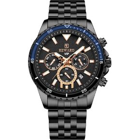 REWARD Men's Wrist Watches Fashion Business Dress Stainless Steel Wristwatch for Men (Chronograph/Waterproof/Luminous/Date) Sport Mens Quartz Watch Black/Silver/Blue/Green