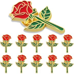 12/50/100Pack Red Rose Flower Enamel Lapel Pin 1.4 Inch -Metal Souvenir Hat Men Women Patriotic Travel Badge Brooch