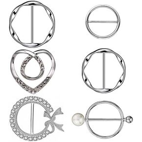 6PCS Silk Scarf Ring Clip T-shirt Tie Clips for Women Fashion Metal Ring Scarves Clasp Waist Buckle for Shirts Clothing Silver Zinc Alloy Clothing Ring Wrap Holder with 1 Exquisite Box