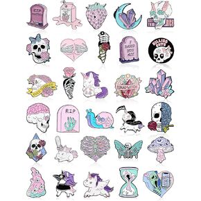 Ferraycle 30 Pieces Enamel Pins Set Enamel Pins for Backpacks Cool Horror Enamel Lapel Pins Steampunk Brooches Pins for Hats Clothes Women Men (Punk)