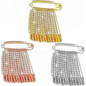 VAMA Rhinestone Safety Saree Pin Brooches Sweater Shawl Clips Scarf wedding Pleats Pins For Women - 3 Sets Skirts Dress Clothes Lapel Hat Accessories