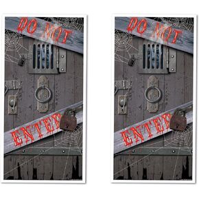 Beistle Spooky Halloween Door Covers, 5’ x 30", 2 Pieces – Plastic for Indoor & Outdoor Use – Easily Display – Halloween Decorations, Horror Front Door Cover, Spooky Season Decor