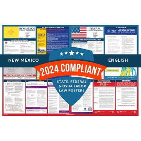 ملصقات قانون العمل 2024 - ملصق قانون العمل في ولاية نيو مكسيكو، اتحادي، متوافق مع إدارة السلامة والصحة المهنية، دقيق ومحدث، يتضمن تحديثات يونيو، ملصق قانون العمل المصفح 2024 نيو مكسيكو، 91.44 سم عرضًا × 60.96 سم ارتفاعًا (حزمة)