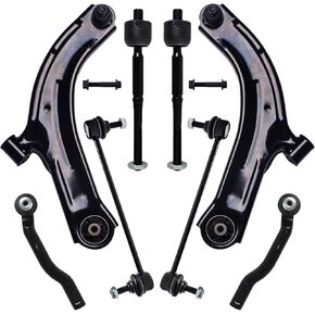 8Pcs Front End Suspension Kit Fit For 2007-2011 Ni-ssan Versa, 2009-2014 Cube, 2 Lower Control Arm w/Ball Joint 2 Sway Bar Link 4 Outer & Inner Tie Rod End (# K620566 K750098 EV800322 ES800248)
