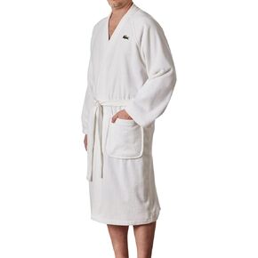 Lacoste Classic Pique 100% Cotton Bath Robe for Men & Women, One Size Fits Most, Magenta