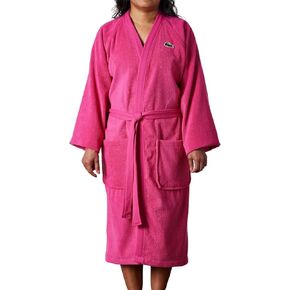 Lacoste Classic Pique 100% Cotton Bath Robe for Men & Women, One Size Fits Most, Magenta in Kuwait