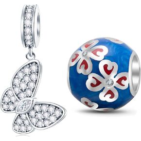 Butterfly and Clover Charm Set Fit DIY Bracelet, in 925 Sterling Silver, Gift for Lover/Mother/Wife