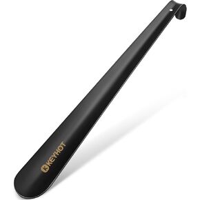 Shoe Horn Long Handle for Seniors, Metal Shoehorn Stainless Steel for Boots, 16.5" Extra Long Shoe Horns for Men Women Kids(Black)