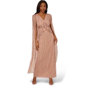Adrianna Papell Women's Beaded Cape Long Dress