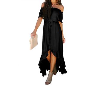 Happy Sailed Womens Off The Shoulder Maxi Dress Casual Short Sleeve Ruffle High Low Cocktail Party Wedding Guest Dresses