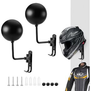Motorcycle Helmet Holder (2 Pack) Wall Mount, Helmet Hanger 180° Rotation Helmet Rack with Double Hook for Football Helmet, Bicycle Helmet, Hat, Cap, Sportswear, Motorcycle Accessories