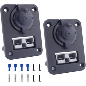 2Pcs 50A Plug Mounting Panel for Anderson SB50 Series Connectors, Anderson Flush Mount Recessed Plate with 12V Power Outlet Cigarette Lighter Baser for RV Car Boat Marine