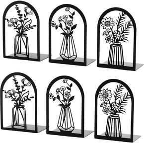 3 Pair Metal Bookends,Decorative Book Ends for Shelves,Non-Slip Book Stopper for Heavy Books,Flower Book Shelf Holder for Home School Office, Bonend01